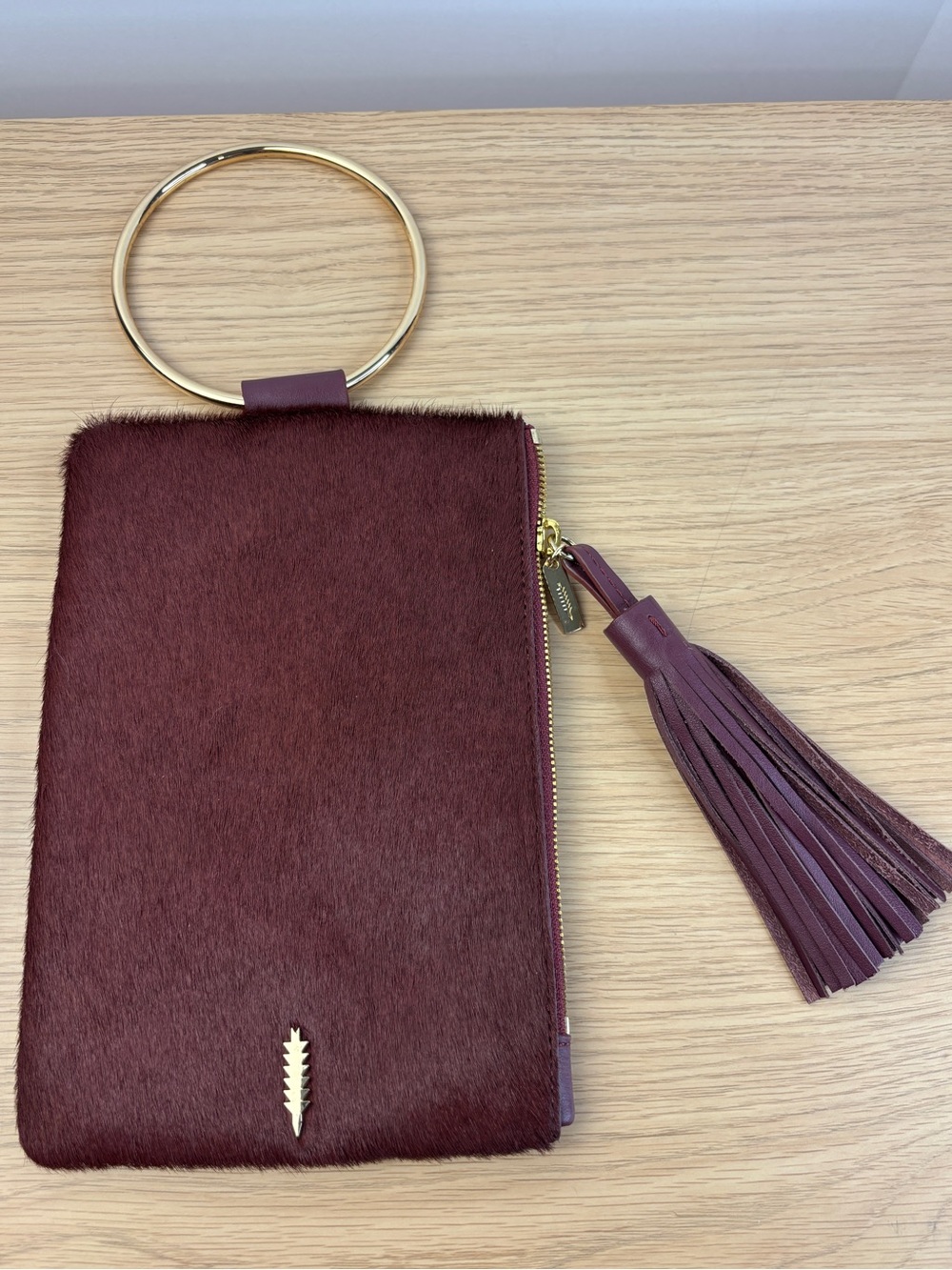 Thacker NYC Nolita Clutch Burgundy Calf/Horse Hair Gold-tone Ring